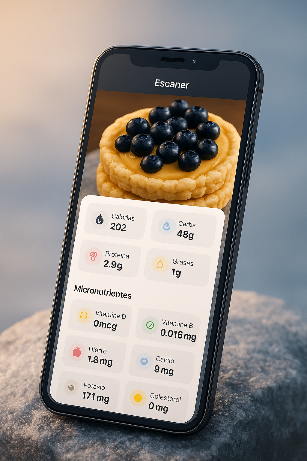 Calorico app interface mostrando análisis nutricional
